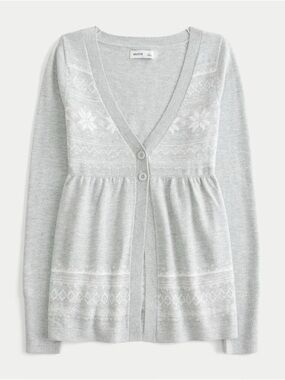 💕Hollister Snowflake Long-Sleeve V-Neck Flyaway Babydoll Cardigan Sweater💕